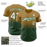 Personalized Old Gold Pinstripe White-Green Authentic Fade Fashion Baseball Jersey Team Custom Name and Number