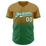 Personalized Old Gold Pinstripe White-Kelly Green Authentic Fade Fashion Baseball Jersey Team Custom Name and Number