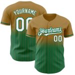 Personalized Old Gold Pinstripe White-Kelly Green Authentic Fade Fashion Baseball Jersey Team Custom Name and Number