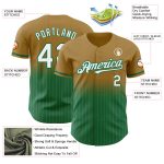 Personalized Old Gold Pinstripe White-Kelly Green Authentic Fade Fashion Baseball Jersey Team Custom Name and Number