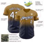 Personalized Old Gold Pinstripe White-Navy Authentic Fade Fashion Baseball Jersey Team Custom Name and Number