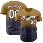 Personalized Old Gold Pinstripe White-Navy Authentic Fade Fashion Baseball Jersey Team Custom Name and Number