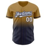Personalized Old Gold Pinstripe White-Navy Authentic Fade Fashion Baseball Jersey Team Custom Name and Number