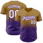 Personalized Old Gold Pinstripe White-Purple Authentic Fade Fashion Baseball Jersey Team Custom Name and Number