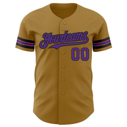 Personalized Old Gold Purple-Black Authentic Baseball Jersey