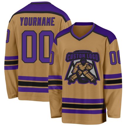 Personalized Old Gold Purple-Black Hockey Jersey