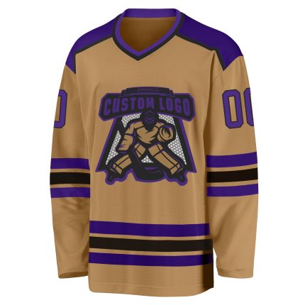 Personalized Old Gold Purple-Black Hockey Jersey