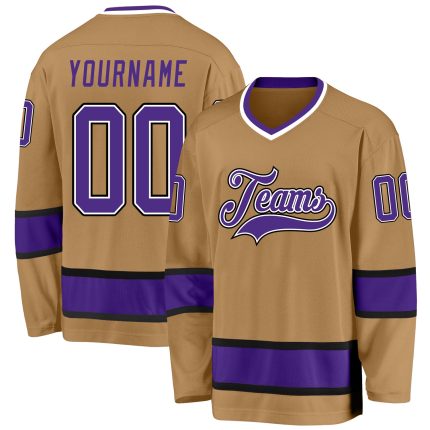 Personalized Old Gold Purple-Black Hockey Jersey Team Custom Name and Number