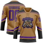 Personalized Old Gold Purple-Black Hockey Lace Neck Jersey Team Custom Name and Number