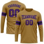 Personalized Old Gold Purple-Black Long Sleeve Performance T-Shirt Team Custom Name and Number