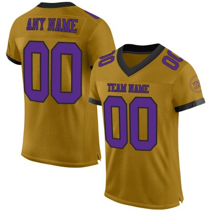Personalized Old Gold Purple-Black Mesh Authentic Football Jersey