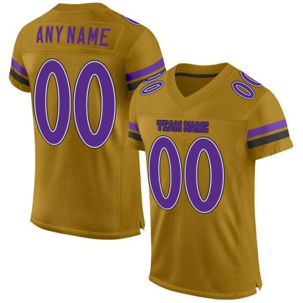 Personalized Old Gold Purple-Black Mesh Authentic Football Jersey Team Custom Name and Number