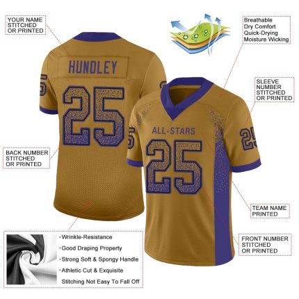 Personalized Old Gold Purple-Black Mesh Drift Fashion Football Jersey Team Custom Name and Number