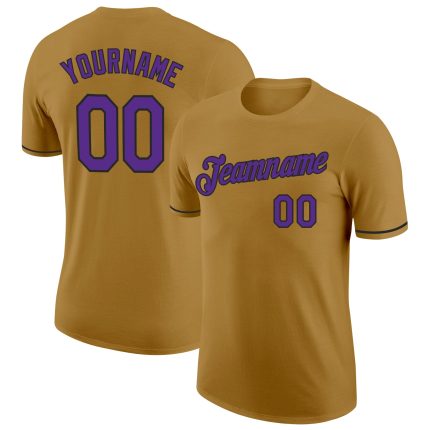 Personalized Old Gold Purple-Black Performance T-Shirt Team Custom Name and Number