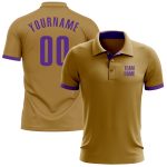 Personalized Old Gold Purple Performance Golf Polo Shirt Team Custom Name and Number