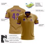 Personalized Old Gold Purple Performance Golf Polo Shirt Team Custom Name and Number