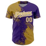 Personalized Old Gold Purple-White 3D Pattern Design Abstract Brush Stroke Authentic Baseball Jersey Team Custom Name and Number