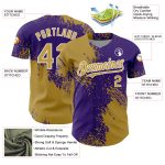 Personalized Old Gold Purple-White 3D Pattern Design Abstract Brush Stroke Authentic Baseball Jersey Team Custom Name and Number