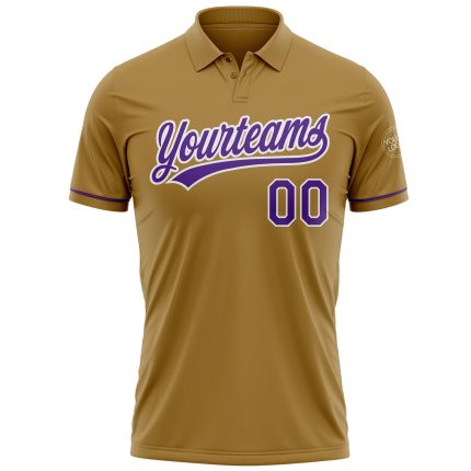 Personalized Old Gold Purple-White Performance Vapor Golf Polo Shirt Team Custom Name and Number