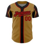 Personalized Old Gold Red-Black 3 Colors Arm Shapes Authentic Baseball Jersey Team Custom Name and Number