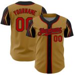 Personalized Old Gold Red-Black 3 Colors Arm Shapes Authentic Baseball Jersey Team Custom Name and Number