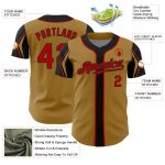 Personalized Old Gold Red-Black 3 Colors Arm Shapes Authentic Baseball Jersey Team Custom Name and Number