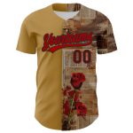 Personalized Old Gold Red-Black 3D Pattern Design Gothic Style Rose Authentic Baseball Jersey Team Custom Name and Number