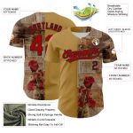 Personalized Old Gold Red-Black 3D Pattern Design Gothic Style Rose Authentic Baseball Jersey Team Custom Name and Number