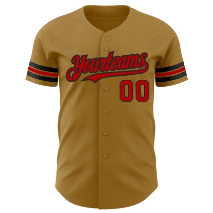 Personalized Old Gold Red-Black Authentic Baseball Jersey