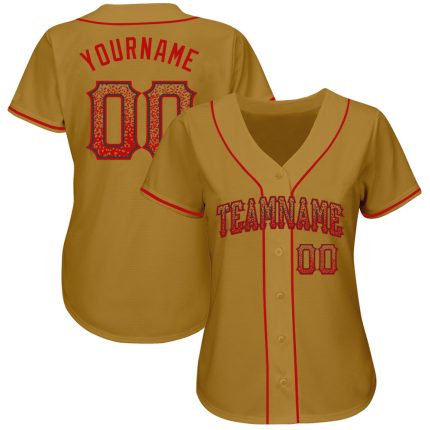 Personalized Old Gold Red-Black Authentic Drift Fashion Baseball Jersey Team Custom Name and Number