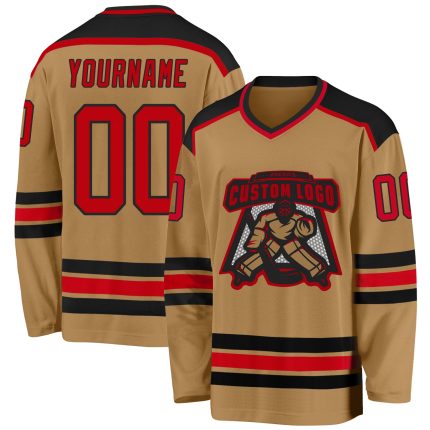 Personalized Old Gold Red-Black Hockey Jersey