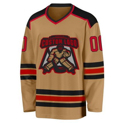 Personalized Old Gold Red-Black Hockey Jersey