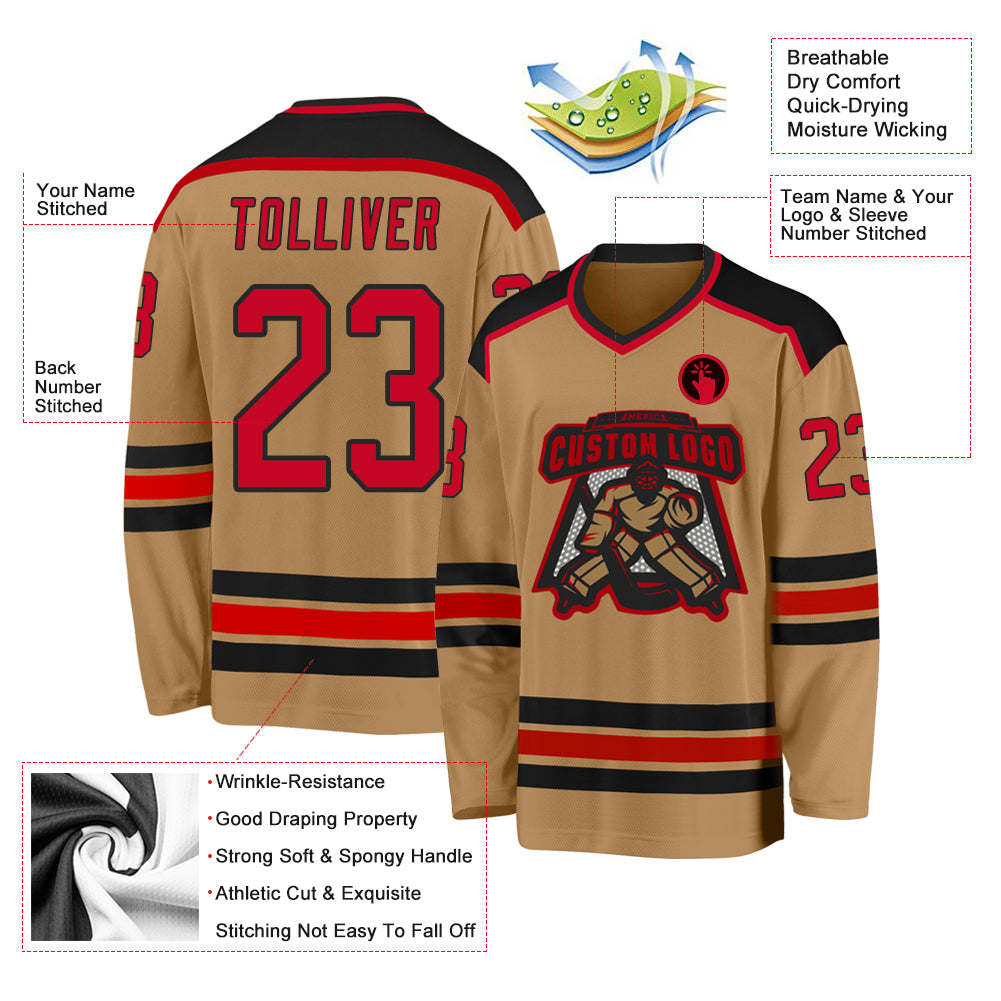 Personalized Old Gold Red-Black Hockey Jersey Personalized Old Gold Red-Black Hockey Jersey - Image 3