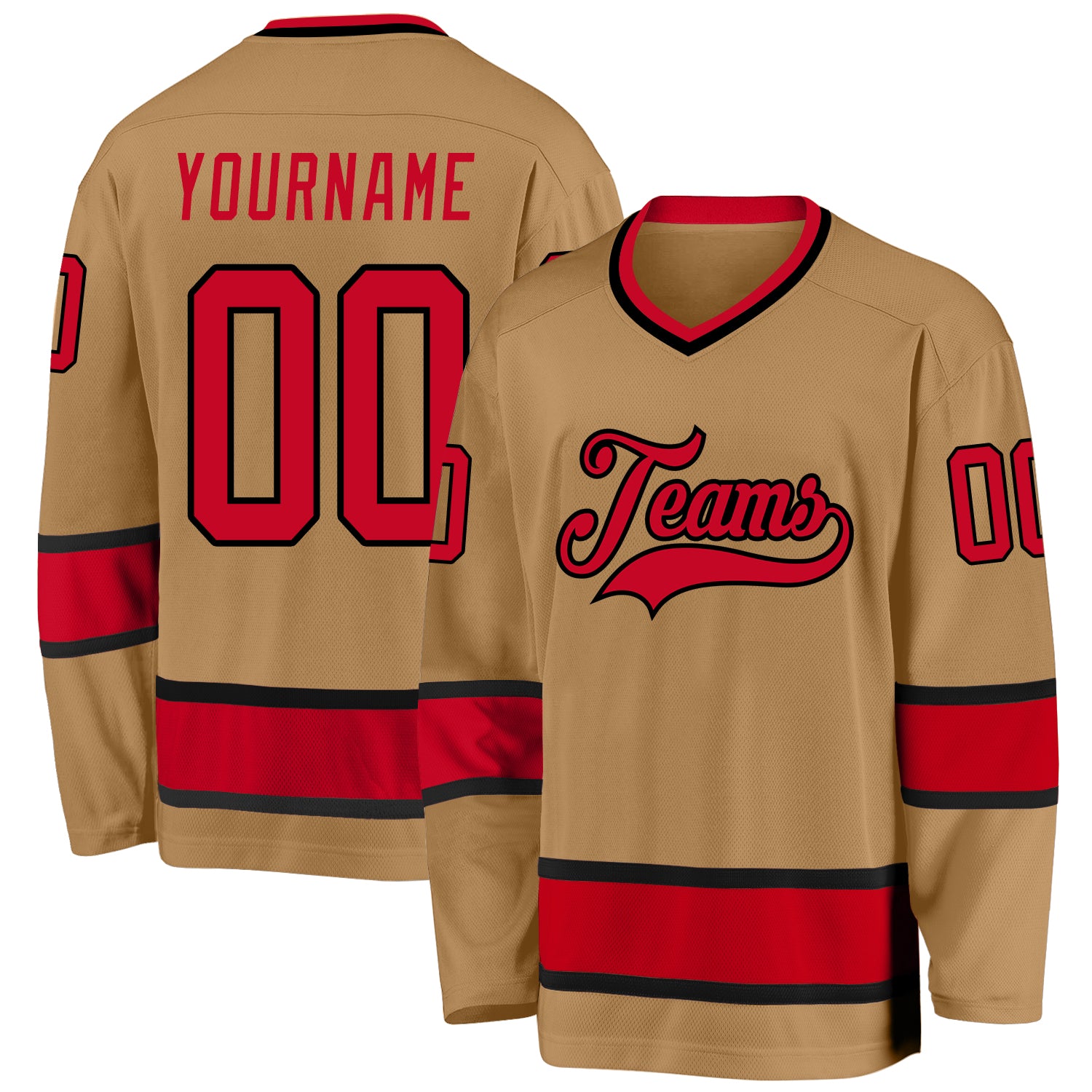 Personalized Old Gold Red-Black Hockey Jersey Team Custom Name and Number