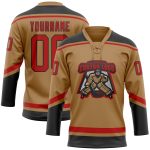 Personalized Old Gold Red-Black Hockey Lace Neck Jersey Team Custom Name and Number