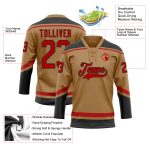 Personalized Old Gold Red-Black Hockey Lace Neck Jersey Team Custom Name and Number