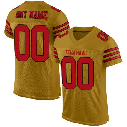 Personalized Old Gold Red-Black Mesh Authentic Football Jersey