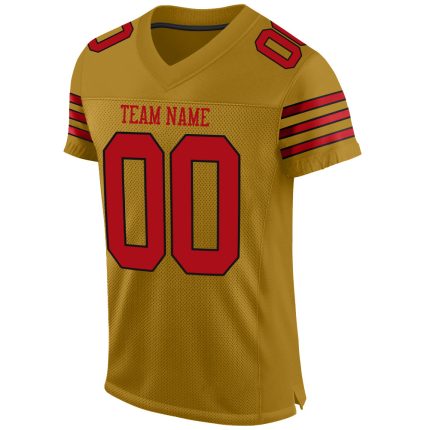 Personalized Old Gold Red-Black Mesh Authentic Football Jersey