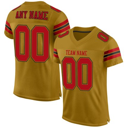 Personalized Old Gold Red-Black Mesh Authentic Football Jersey Team Custom Name and Number