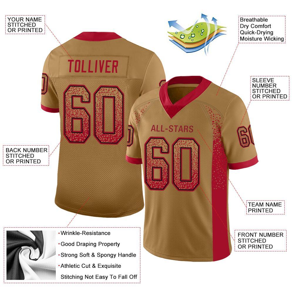 Personalized Old Gold Red-Black Mesh Drift Fashion Football Jersey Team Custom Name and Number Personalized Old Gold Red-Black Mesh Drift Fashion Football Jersey Team Custom Name and Number - Image 2