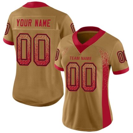 Personalized Old Gold Red-Black Mesh Drift Fashion Football Jersey Team Custom Name and Number