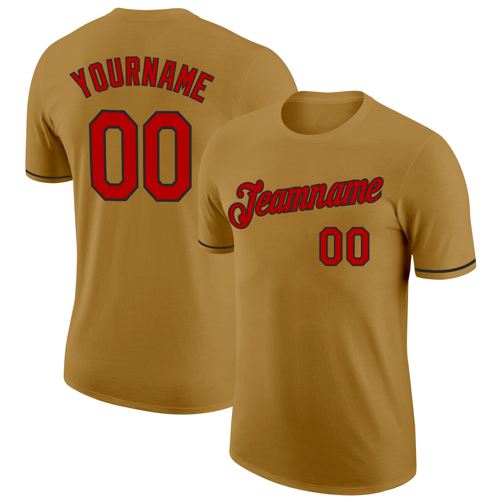 Personalized Old Gold Red-Black Performance T-Shirt Team Custom Name and Number
