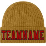Personalized Old Gold Red-Black Stitched Cuffed Knit Hat Team Custom Name and Number