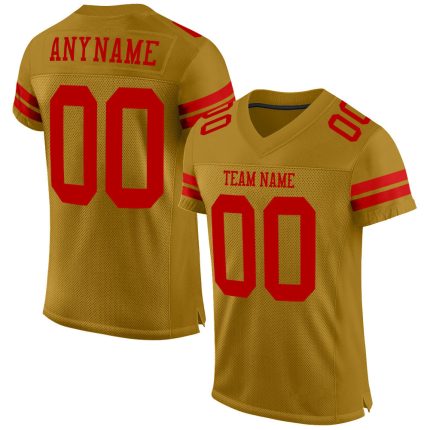 Personalized Old Gold Red Mesh Authentic Football Jersey Team Custom Name and Number