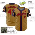 Personalized Old Gold Red-Navy 3 Colors Arm Shapes Authentic Baseball Jersey Team Custom Name and Number