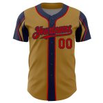 Personalized Old Gold Red-Navy 3 Colors Arm Shapes Authentic Baseball Jersey Team Custom Name and Number