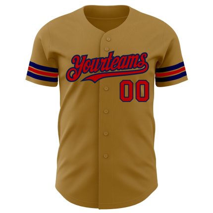Personalized Old Gold Red-Navy Authentic Baseball Jersey