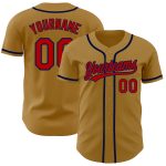 Personalized Old Gold Red-Navy Authentic Baseball Jersey Team Custom Name and Number