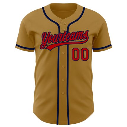 Personalized Old Gold Red-Navy Authentic Baseball Jersey Team Custom Name and Number