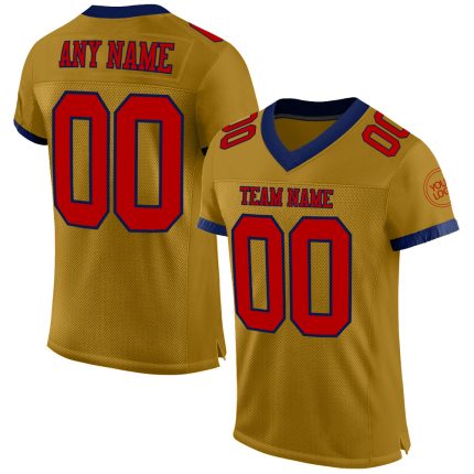 Personalized Old Gold Red-Navy Mesh Authentic Football Jersey